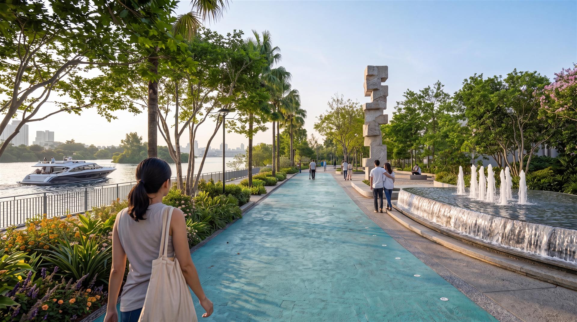 Đường dạo ven sông và tiểu cảnh nghệ thuật tại Palm River