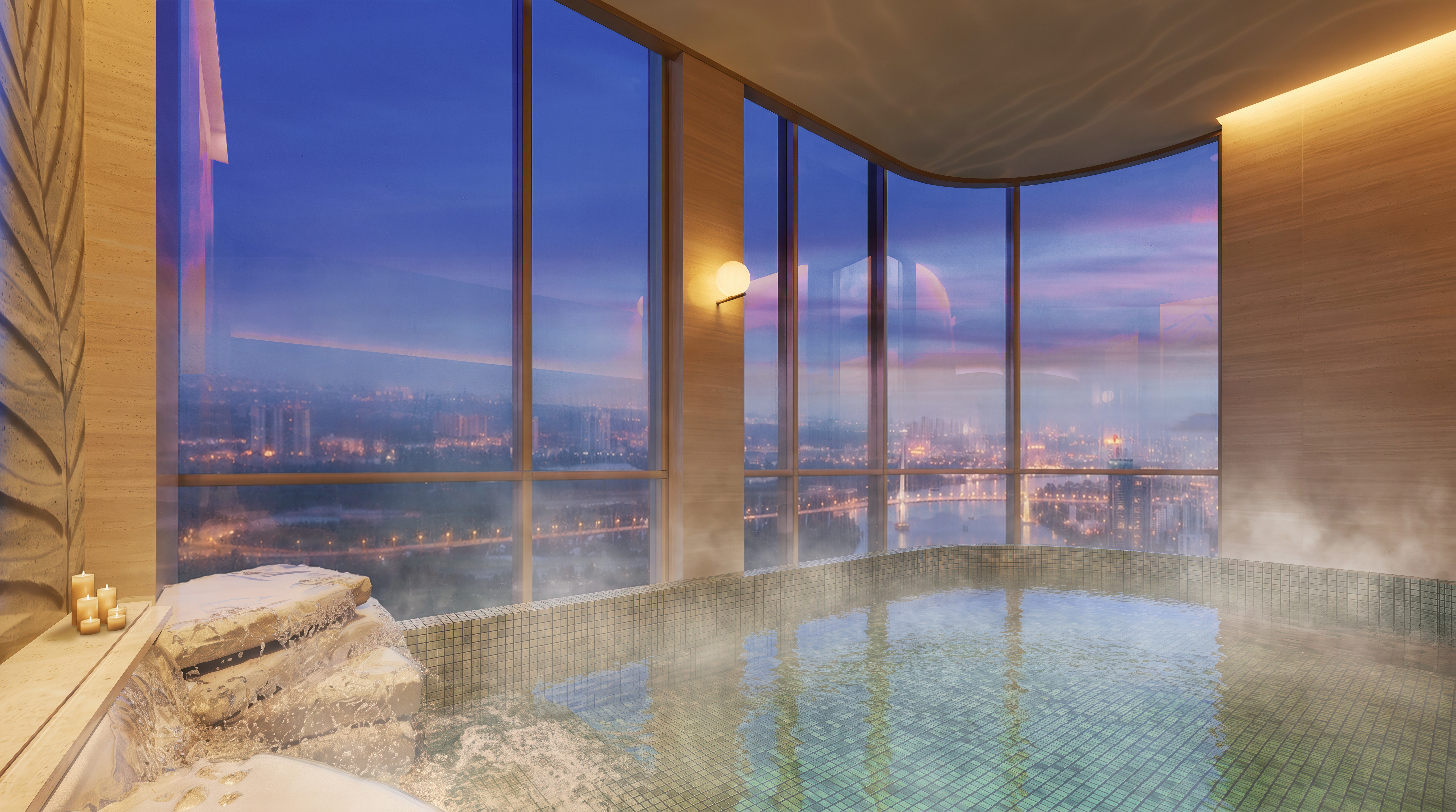 Bể sục nước nóng view toàn cảnh thành phố về đêm